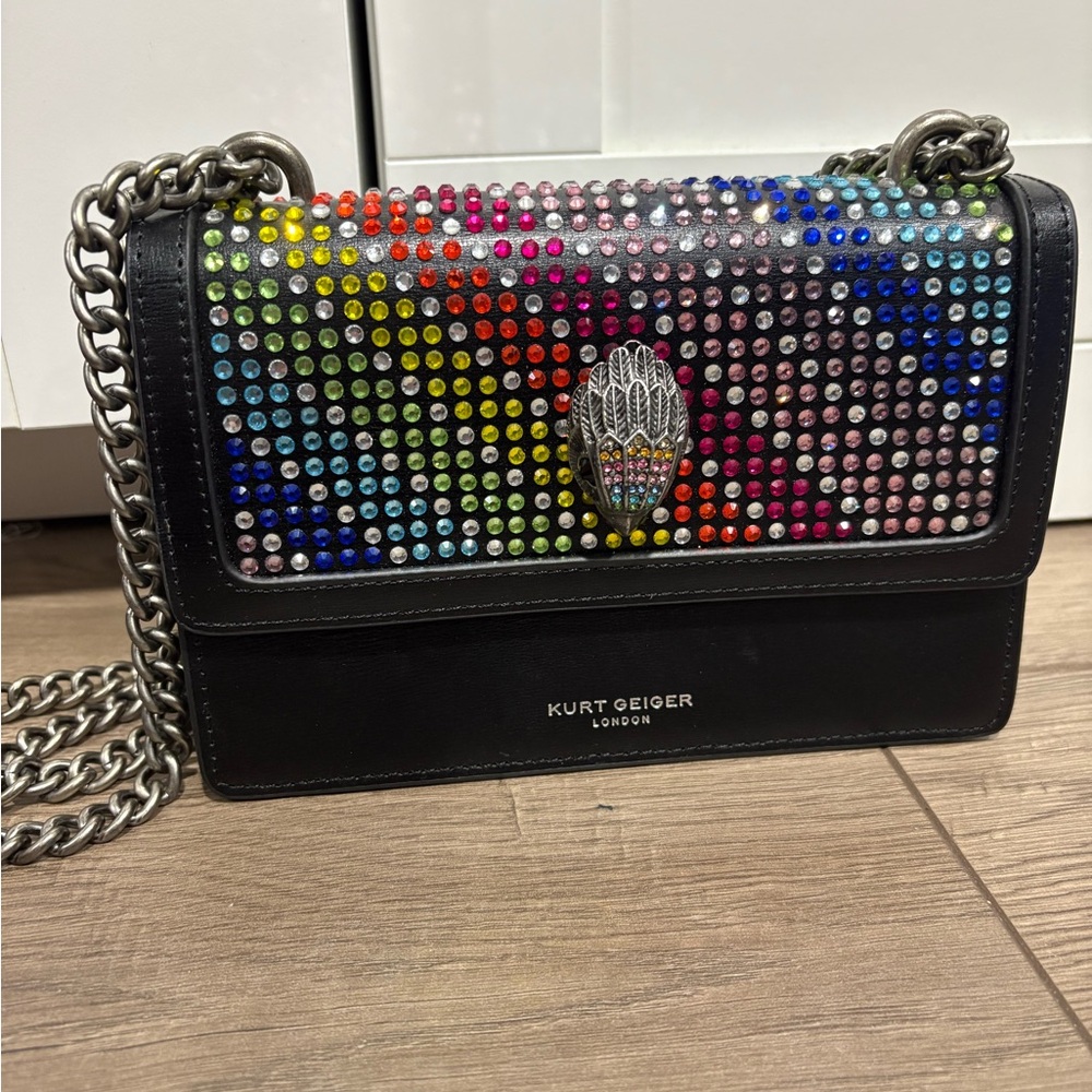 Kurt Geiger Black and Red Crossbody Bag with Studded Design